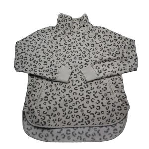 Green Tea Sweater Womens M Beige Long Sleeve Animal Print Zip Pocket Fleece